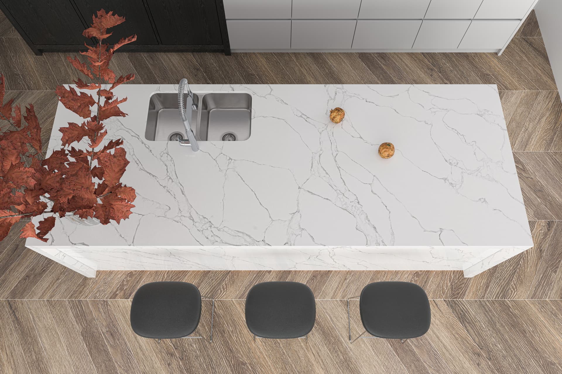 Linnstone Quartz 6073 Eiger Mist: A Calacatta Slab With a Sleek, Modern Design