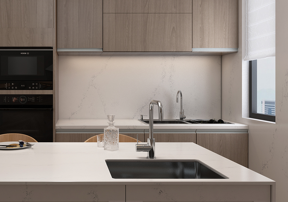 Quartz 6038 Whitehaven for Kitchen Countertops and Backsplashs