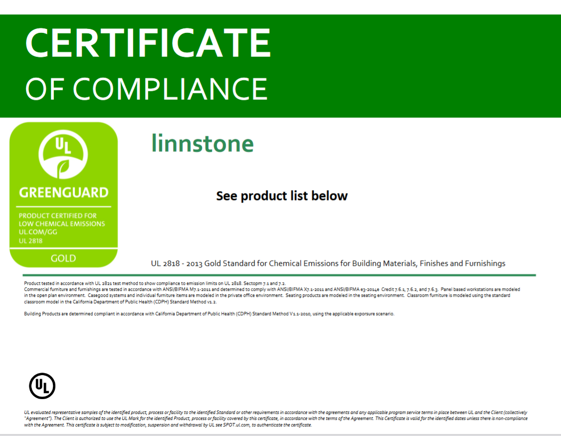 The Cover of GREENGUARD GOLD Certification for Linnstone Quartz