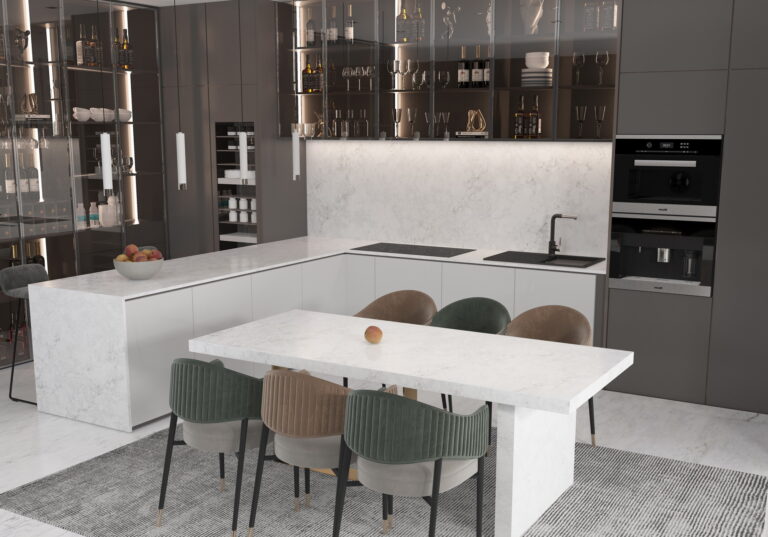 linnstone quartz 5015 Byron White-kitchen countertops and floorings