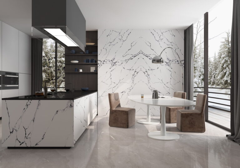 linnstone quartz 6022 Punaluu-kitchen island and wall panels